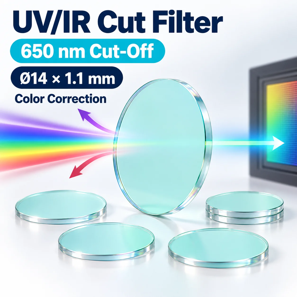 650nm UV IR Cut Filter Dia14x1.1mm Infrared Cutoff Optical Glass Color Correction Filter for Camera Sensors Imaging Instruments