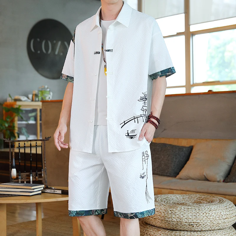 2024 new style summer sportswear men's fashion casual print slim fit Two-piece set men shorts and shirt men full size M-4XL