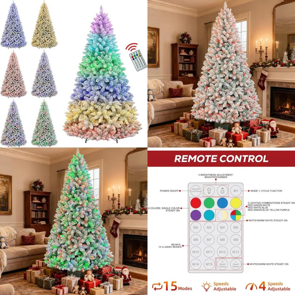 شجرة عيد الميلاد المتدفقة المضاءة مسبقًا بطول 7.5 أقدام مع 450 مصباحًا RGB متعدد الألوان و1446 فروعًا PVC