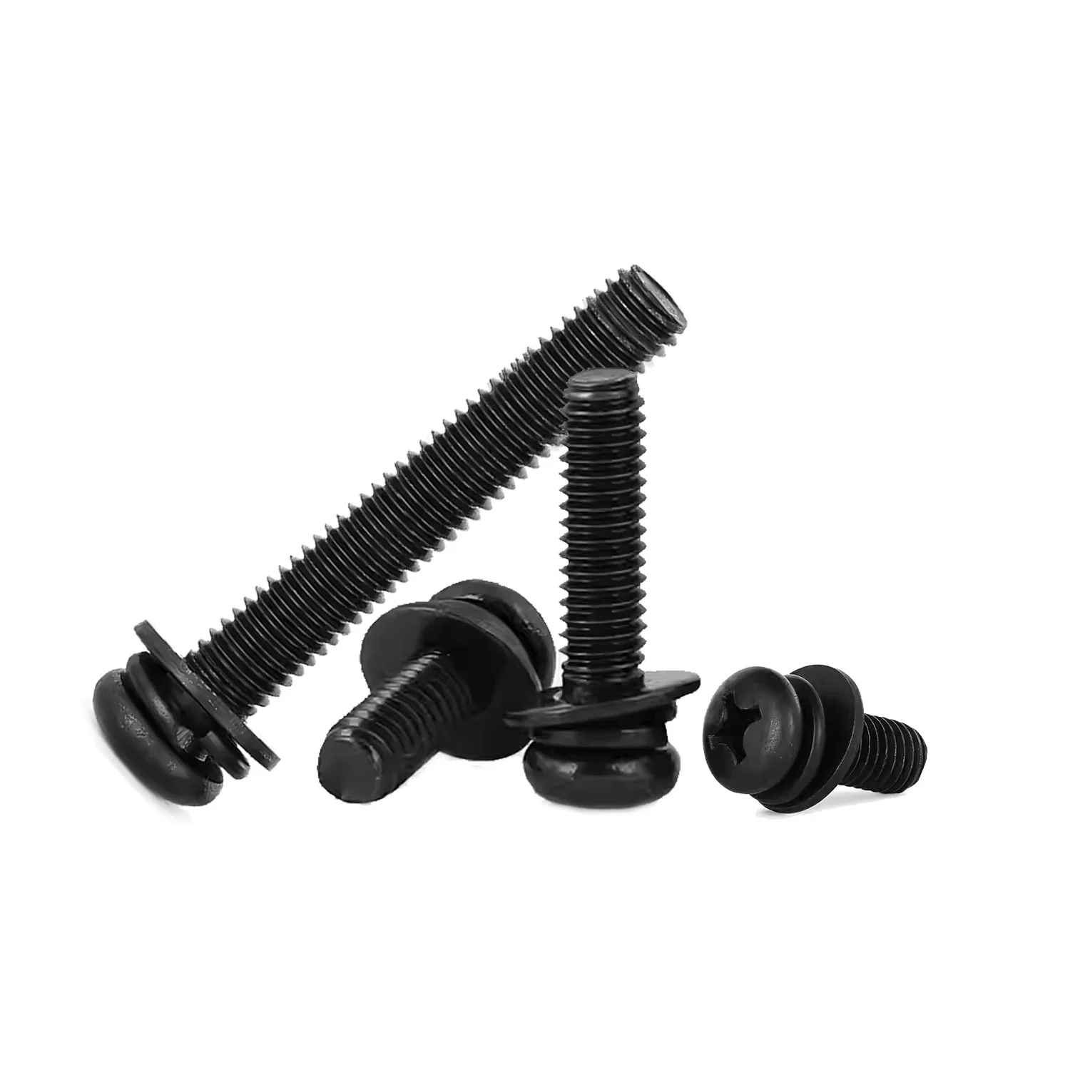 

black zinc round head three combination screw carbon steel black cross pan head screw with washer spring washer M2 M2.5 M3 M4