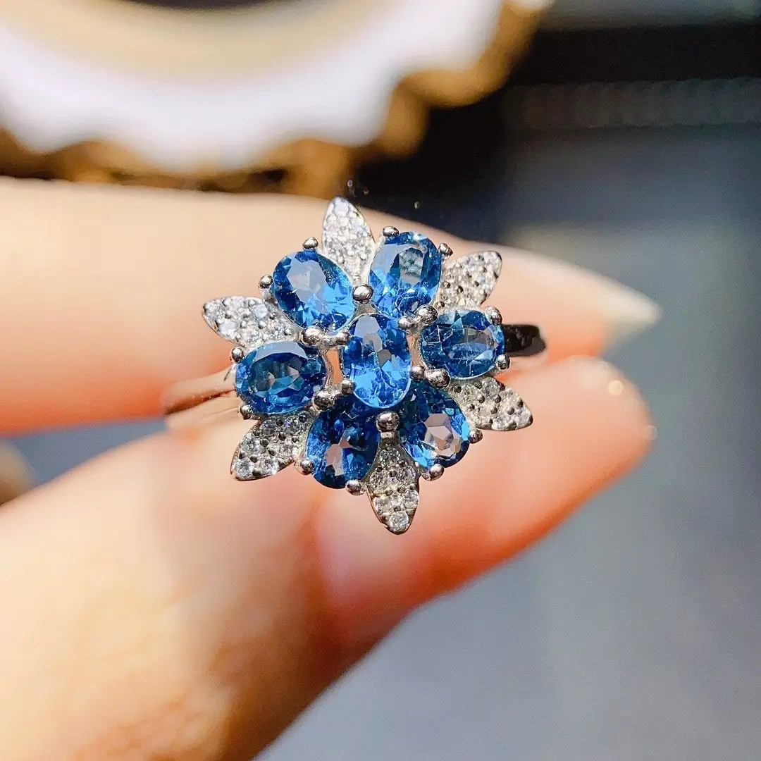 Best Seller ZECAA Topaz Fine Jewelry Woman Topaz Ring With Natural Blue Topaz Gemstone 3*4mm Vintage Lady Topaz Ring For Gift