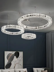 Modern Luxury K9 Led Crystals Glass Lights Livng Room Stair Pendant Chandelier Lustre Circle Ring Hanging Decoration Home Lamps