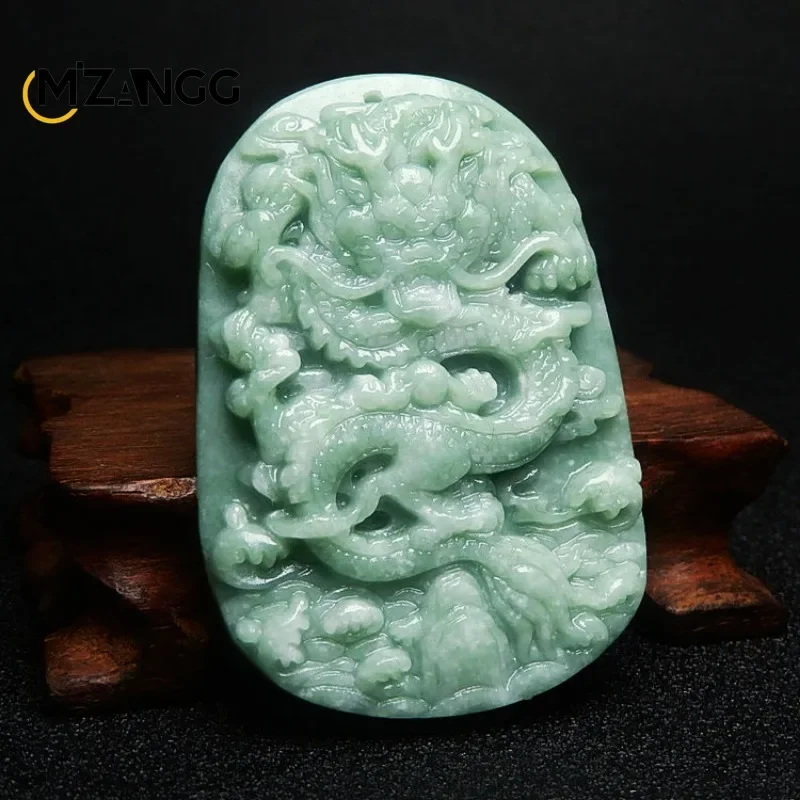 Natural Green Jade Majestic Dragon Pendant Hand-carved Zodiac Dragon Jade Necklace Fashion Jewelry for Men and Women