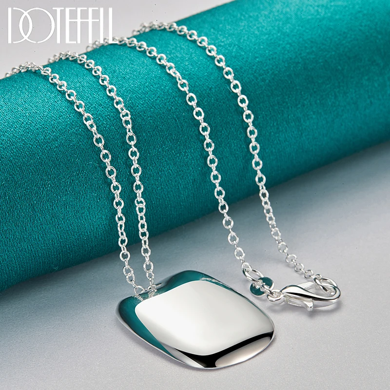 DOTEFFIL 925 Sterling Silver Square Smooth Pendant Necklace 18-30 Inch Chain For Woman Wedding Engagement Party Charm Jewelry