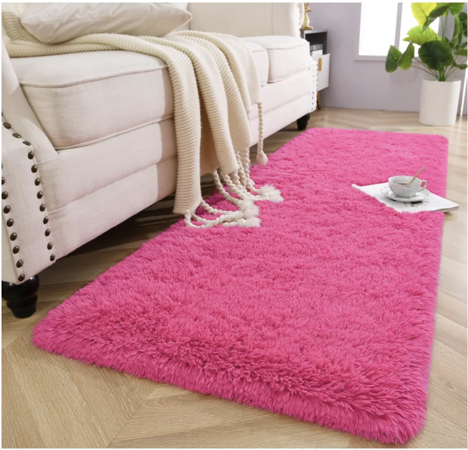

Hot Pink Area Rug for Bedroom Living Room Carpet Home Decor, Upgraded 2x6 Cute Fluffy Rug for Apartment Dorm Room
