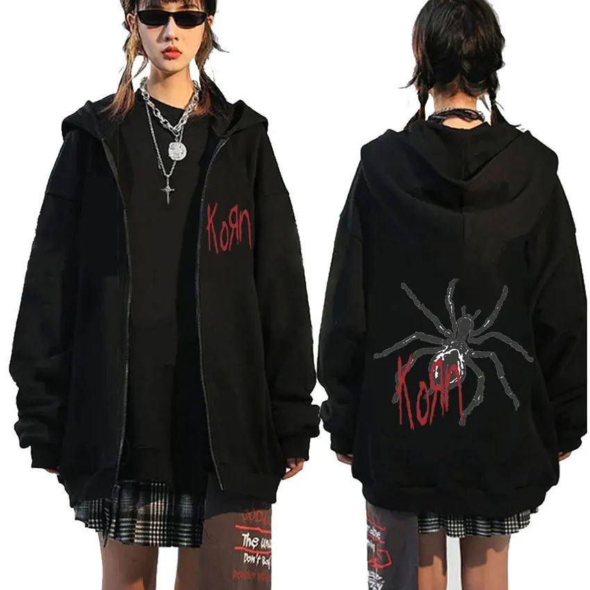 

Rock Band Korn Spider Graphic Zipper Hoodie Men Women Alternative Metal Music Zip Up Jacket Men Vintage Oversized Zipper Hoodies