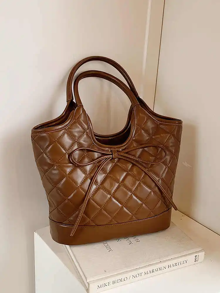 Bolsos de mano Vintage de piel sintética para mujer, bolso de mano versátil de gran capacidad para ir al trabajo, bolsos de un solo hombro con control de diamantes, Otoño Invierno