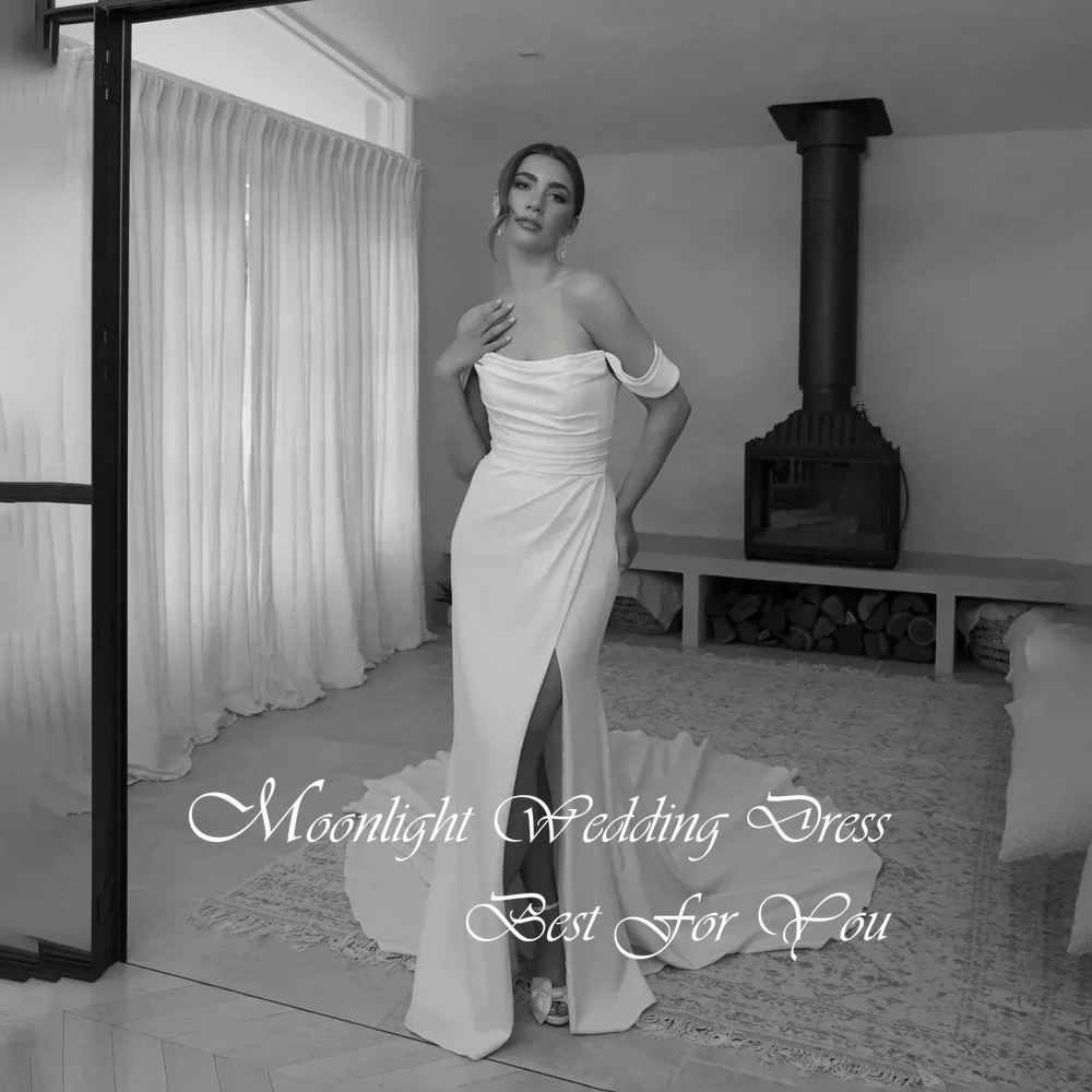 Simple Pleat Off The Shoulder Mermaid Wedding Dress Women 2026 High Side Slit Open Back Bridal Gown Vestidos De Novia Customized