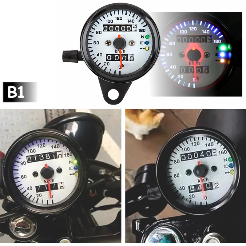 Universal 12V Retro Motorcycle Speedometer Odometer Gauge LED Backlight With Neutral/Turn/High Beam Indicators For Custom Bike