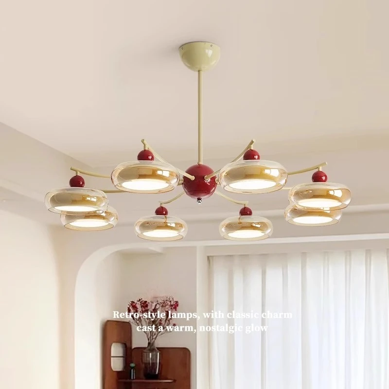 

French Cognac Colored Glass Ceiling Chandeliers High-end Living Dining Room Retro Designer Bedroom Kitchen Hanging Light Fixture