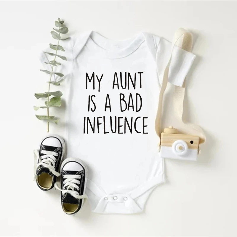 Funny My Aunt Is A Bad Influence Baby Bodysuit Baby Pregnancy Announcement Onesie Cotton Short Sleeve Boys Girls Clothes Rompers