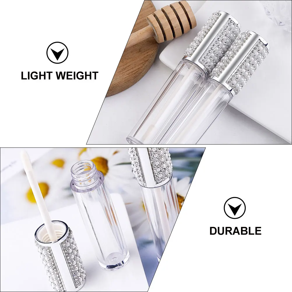 10 Stück Glas-Lipgloss-Röhren, klare Perle, Diamant, leere, nachfüllbare Flaschen, tragbare Lippenbalsam-Behälter für den professionellen Einsatz
