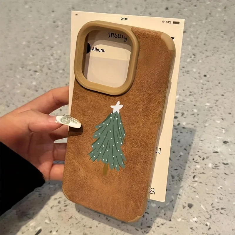 Funda de teléfono de piel sintética con árbol de Navidad para iPhone 17 16 15 14 Pro Max 13 12 11 XS X XR 16PRO 16Plus 17Air, funda suave a prueba de golpes