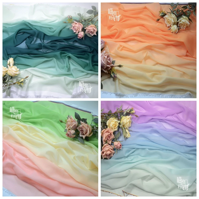 

Soft Gradient Chiffon Fabric By The Meter for Decoration Clothes Stage Dresses Wedding Hanfu Skirt Dolls Diy Sewing Cloth Smooth
