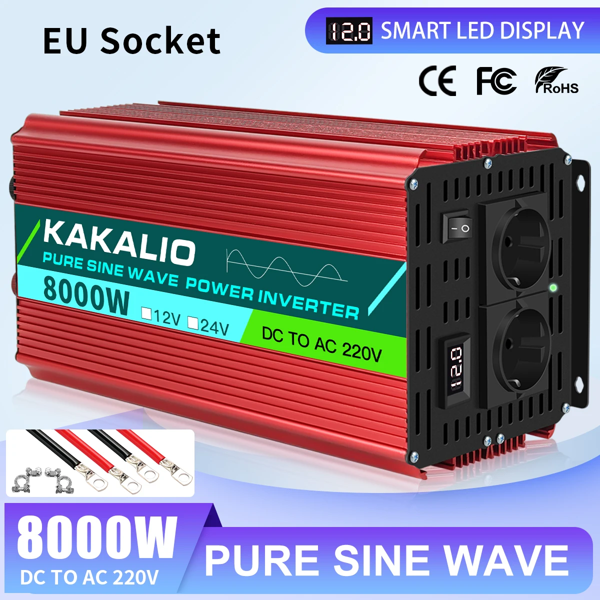 Pure sine wave inverter 12/24v DC AC 220 high power machine 1000W European standard socket inverter