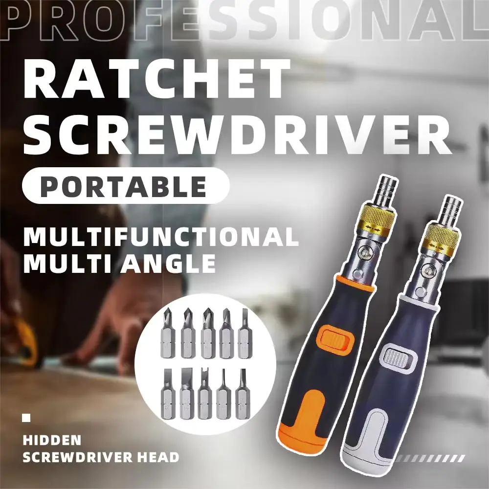 10 In 1 Portable Ratchet Screwdriver - Magnetic Multi-Angle Screwdriver Set with Hidden Bits, Corner Access Tool DIY