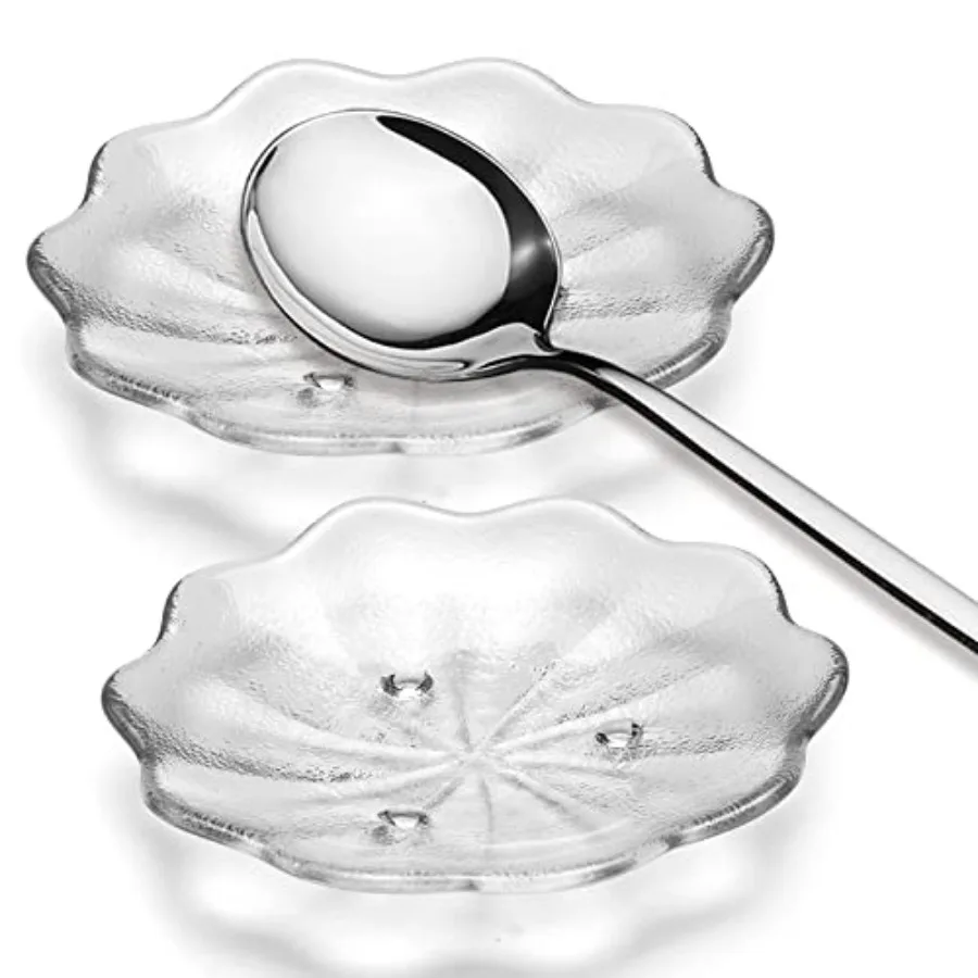 

Glass Spoon Rest Set of 2 Small Flower Shaped Spoon Rest Holder for Stove Top Countertop Coffee Station Decor Kitchen Accessori