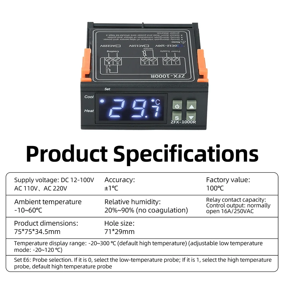 Industrieller Digitaler Temperaturregler mit Dual-Modus-Speicher 16A Relaisausgang -20 bis 300 Grad Temperaturbereich Thermostat – Detail 8