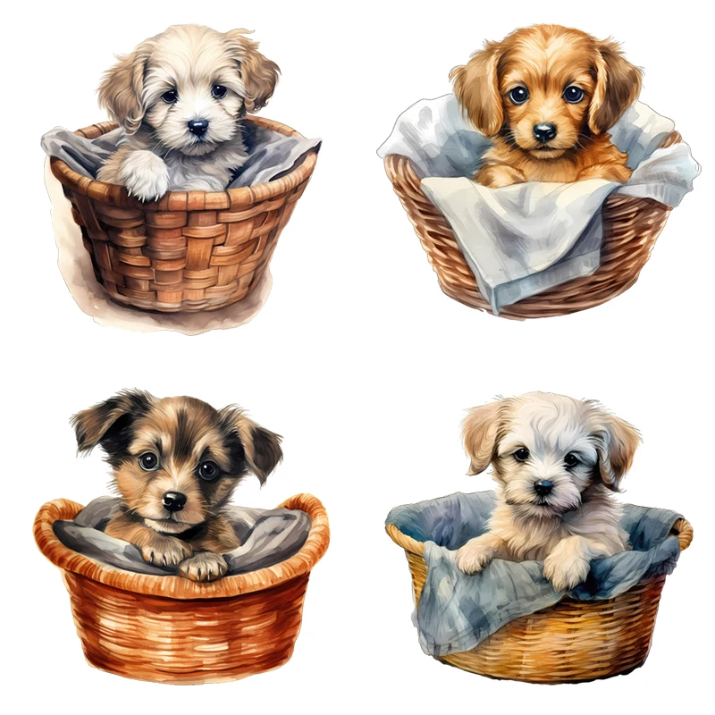 Three Ratels QD168 cute little dog in the basket  Animal stickers for home decor wall stickers toilet stickers car decals