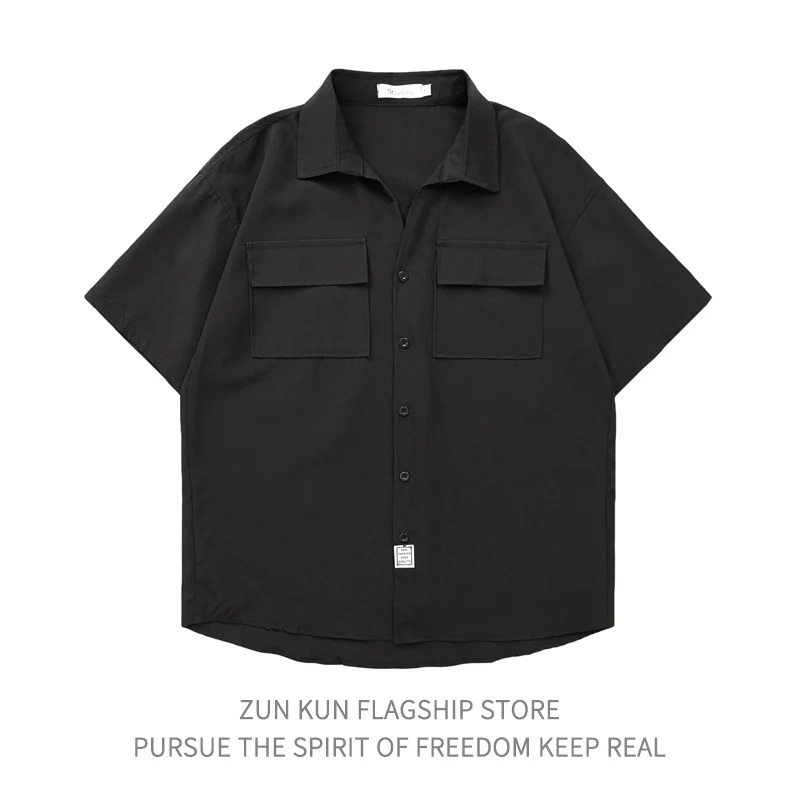 

Trendy Ice Silk Short Sleeve Shirt Men's Loose Fit Lightweight Summer Workwear Top with Multiple Pockets Youthful Style