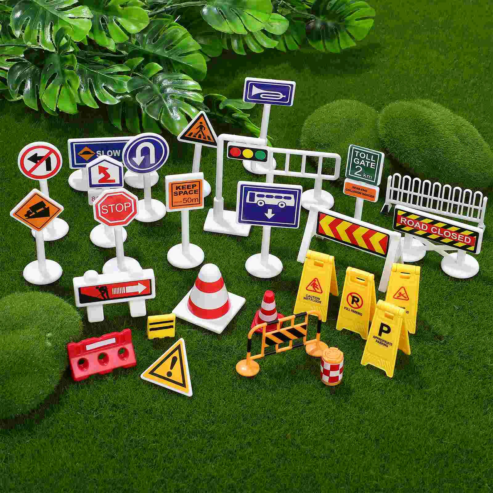 Barricade Sign Toys Children's Educational Road Signs Playset Train Simulated Scene Models Traffic Street Paper Signal