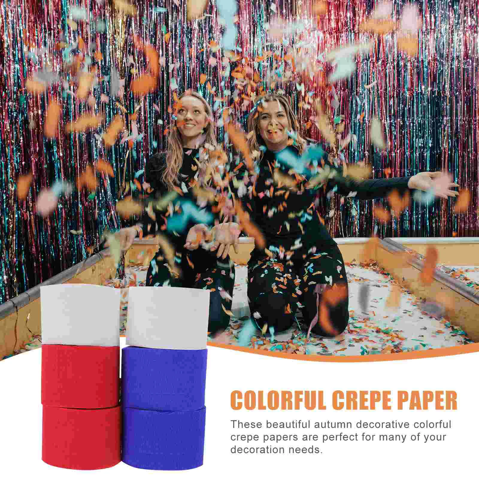 6pcs Crepe Paper Rolls Colored Streamer Paper Party Decorations for Birthday Wedding Festival (White+Red+Royal-blue)