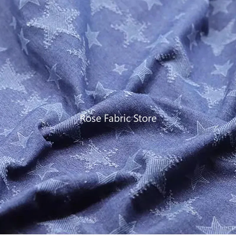 Tela vaquera Wahsed de 1 metro con patrón de estrella, telas Jacquard suaves, costura Diy, pantalones de vestir, Telas artesanales