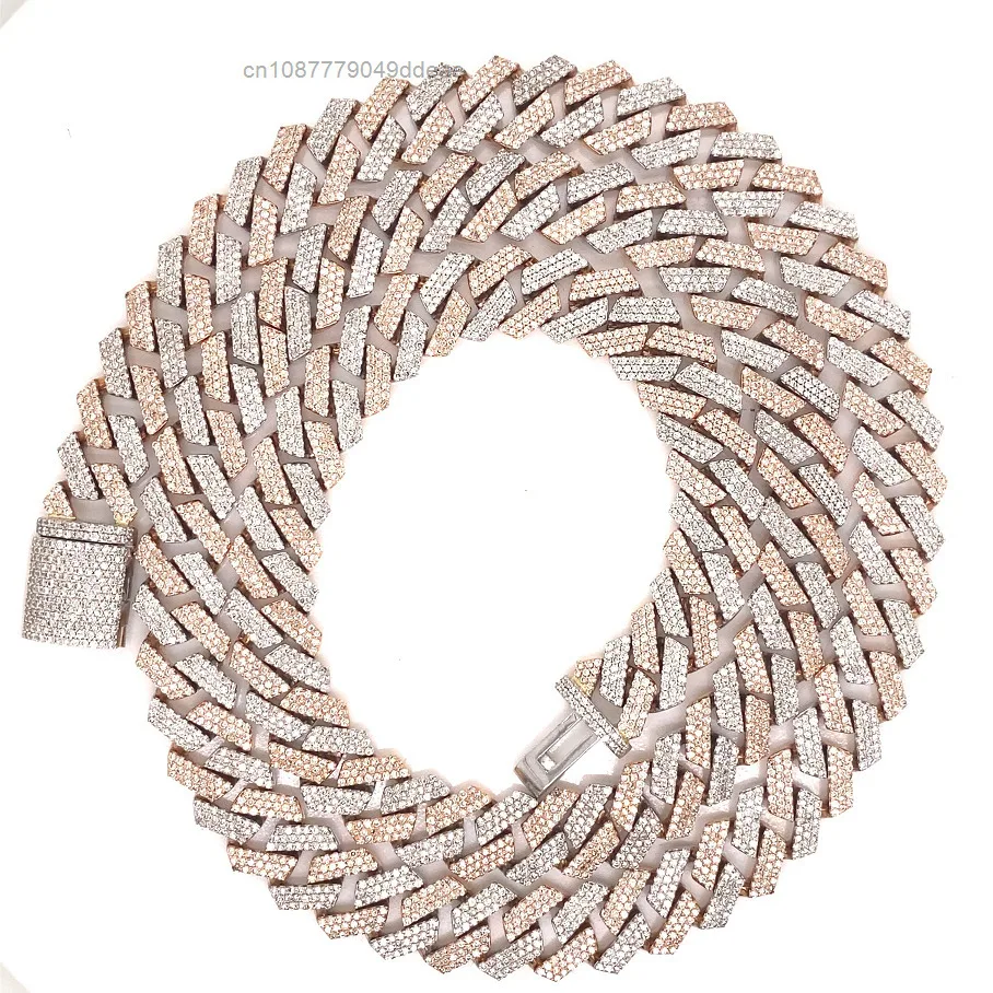 

10MM Two Tone Rose and White Moissanite Diamond Cuban Chain Necklace for Luxury Fashion Collections