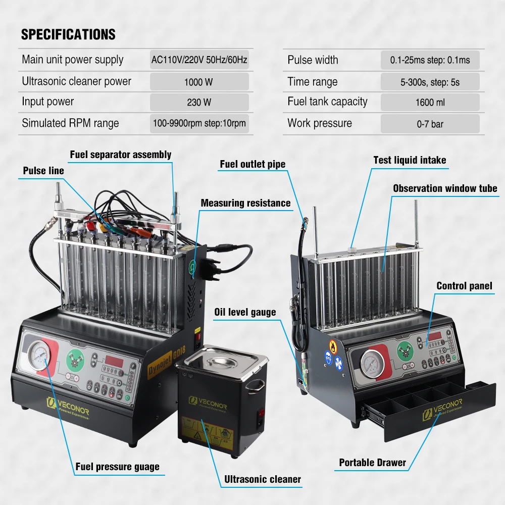 8 Cylinders GDI PFI EFI Fuel Injector Cleaner Tester Machine Fuel Injector