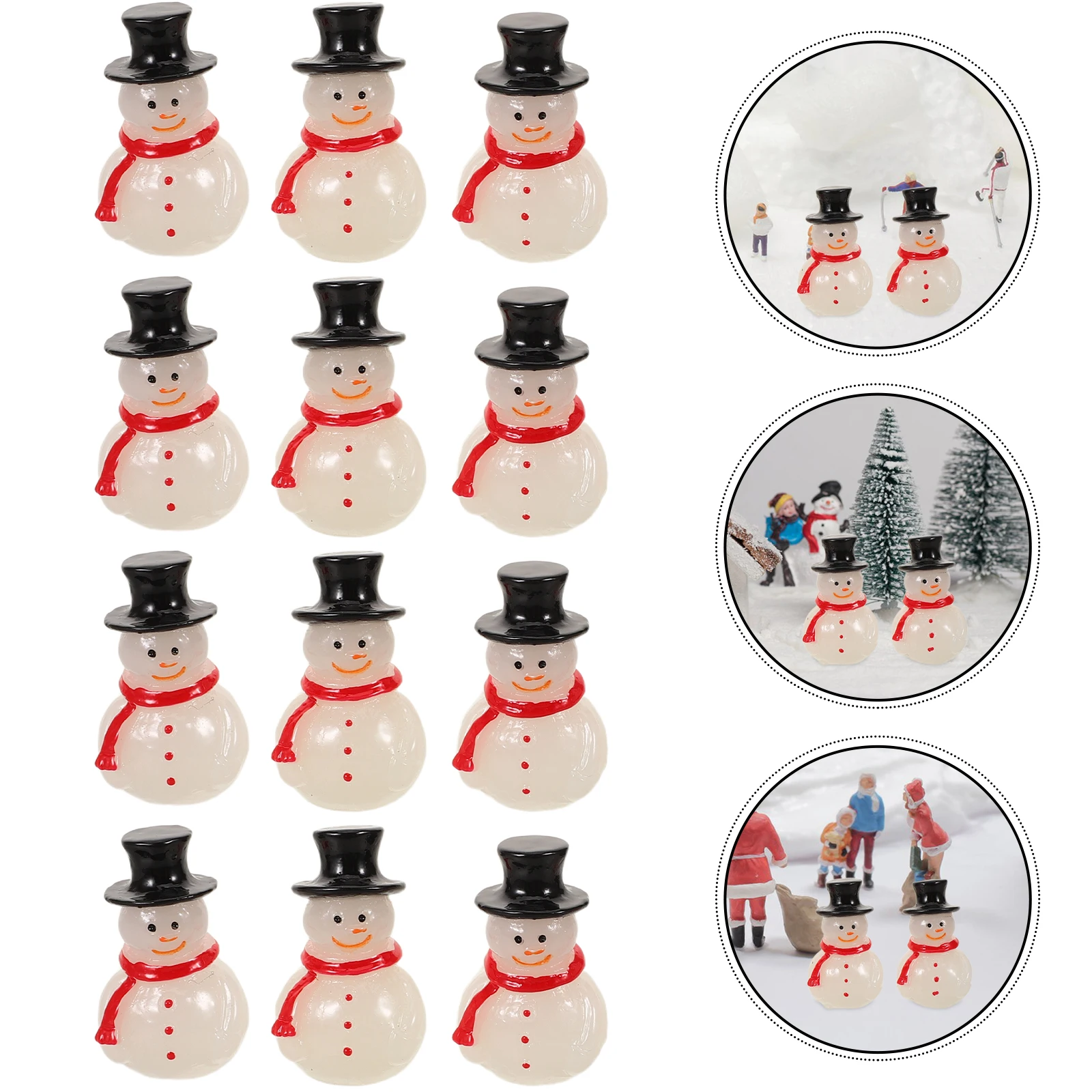 

16pcs Mini Snowman Figurines Glow In Dark Resin Christmas Decorations For Crafts Fairy Gardens Holiday Party Ornament Set
