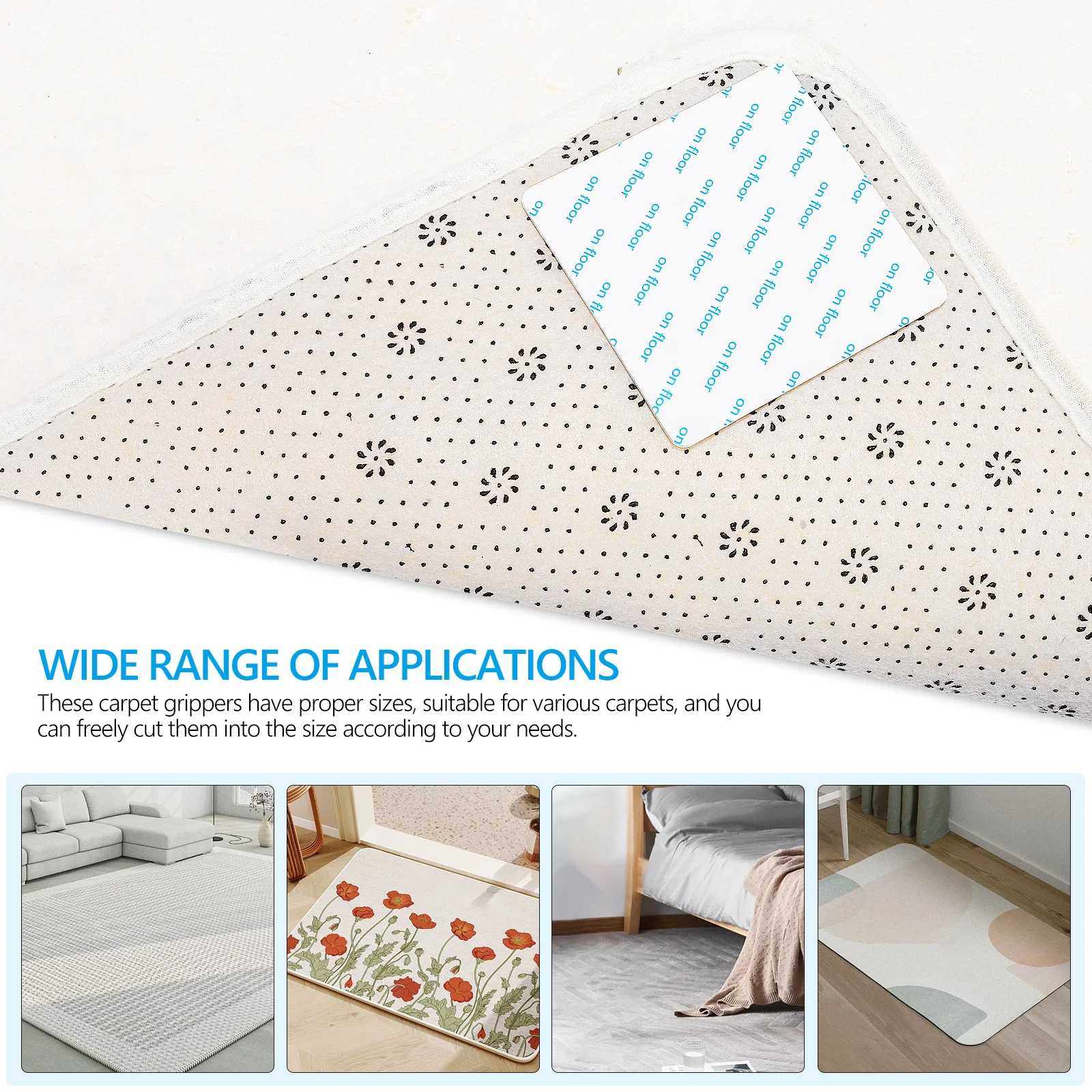 16 szt. Taśm do dywanów, samoprzylepne, zmywalne, antypoślizgowe naklejki mocujące narożniki dywanów do podłóg drewnianych