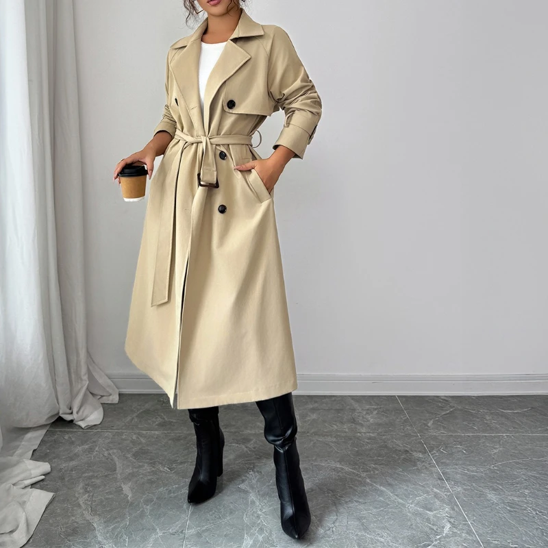 

Elegant Lace-up Button-up Long-sleeved Trench Coat Coat Women's Clothing 2025 Autumn and Winter