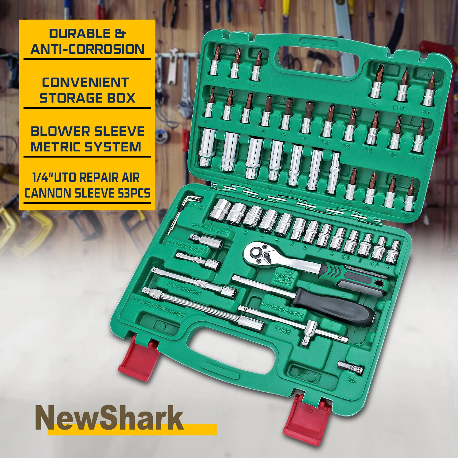 53pcs Motorcycle Repair Kit , Green Toolbox, Professional Ratchet Set Professional Tool Set, Car Maintenance Essentials