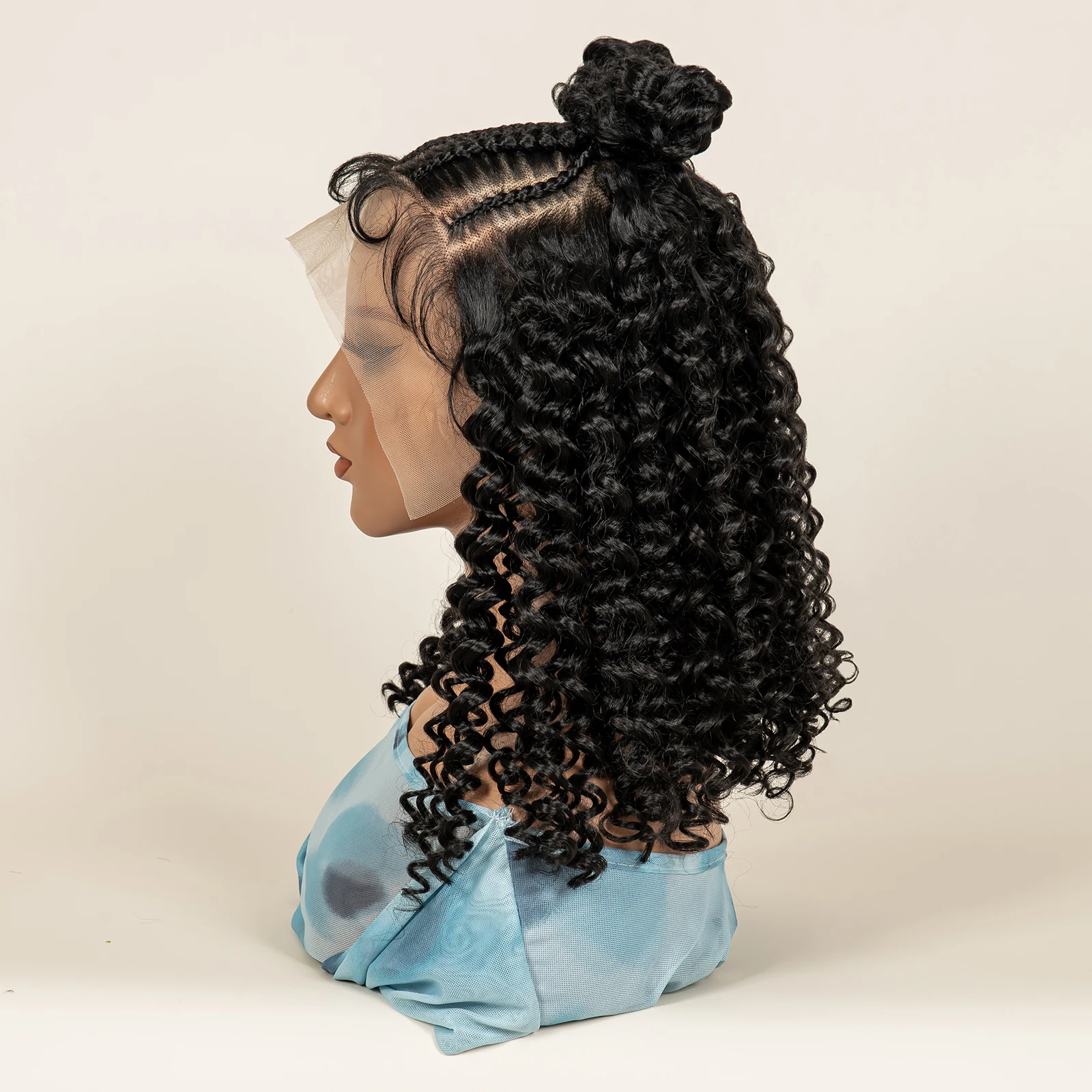 Geflochtene Haarperücken mit Babyhaar, 40,6 cm lange Kunsthaarperücke, tiefe Welle, 13 x 6 Spitzenperücken, natürliche Cornrow für schwarze Frauen