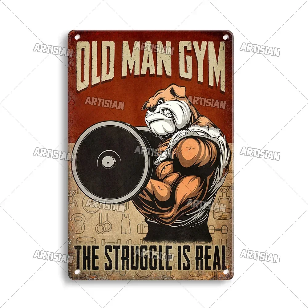 Old Man Gym Club Inspirational Phrase Art Painting Wall Plate Decor Vintage Tin Sign Fitness Garage Room Decoration Metal Signs view 5
