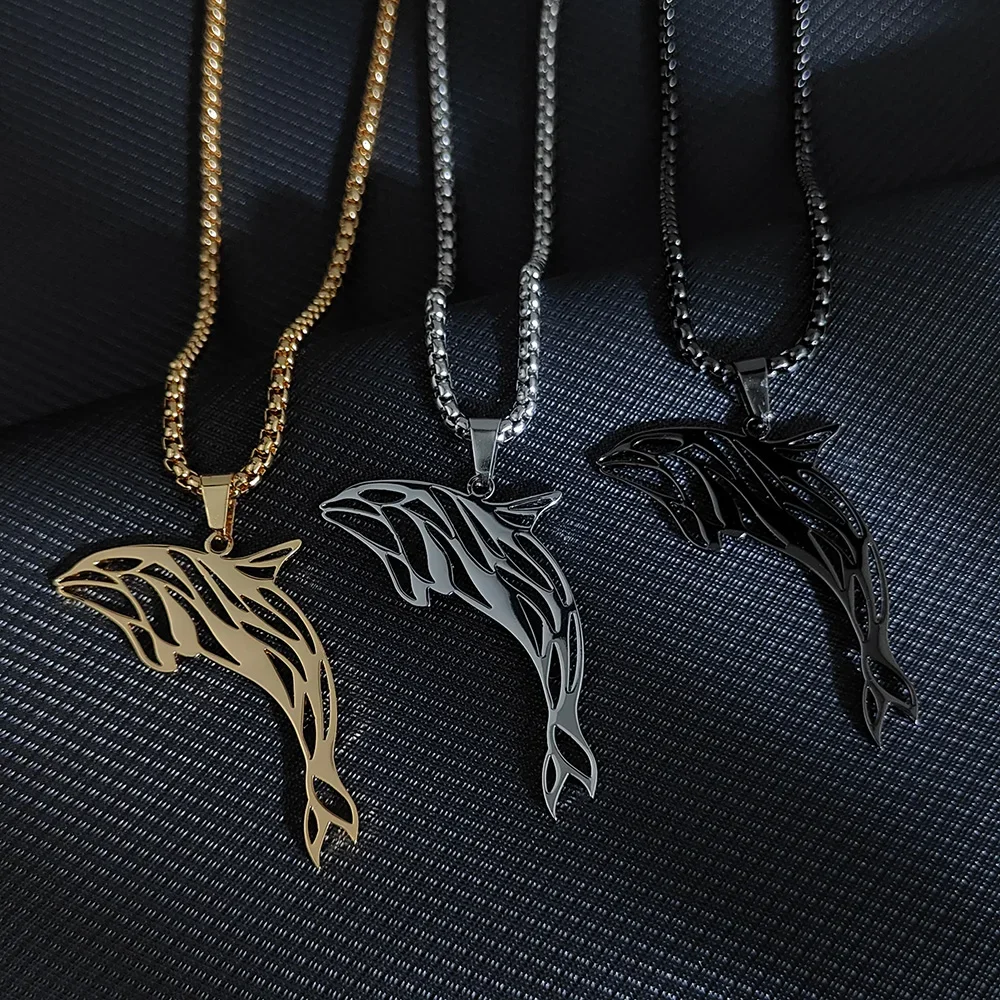 Design Shark Silhouette Pendants Necklaces for Women Stainless Steel Ocean Animal Jewelry Fashion Fish Necklace Jewelry