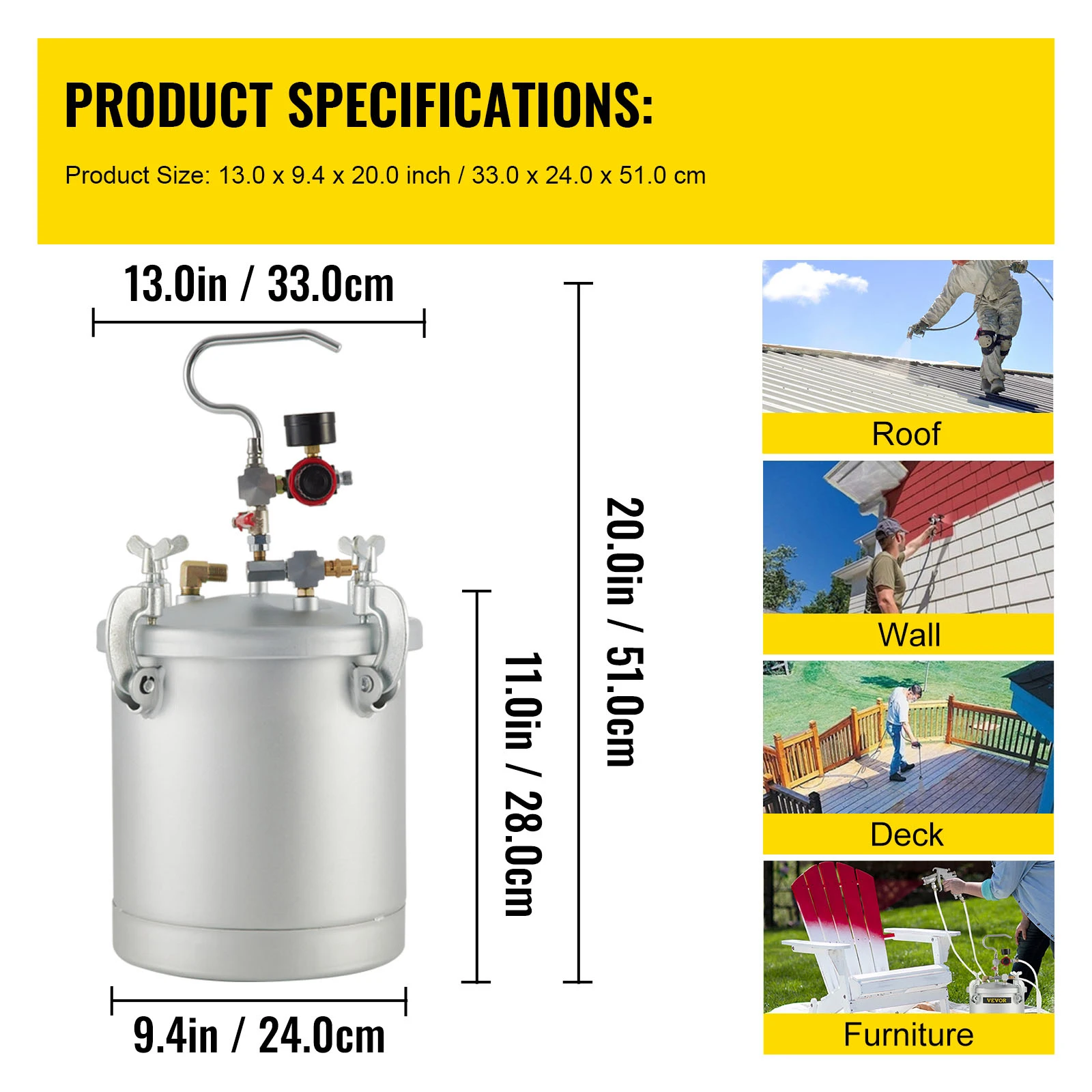 SucceBuy 10L/2.5 جالون خزان رش وعاء الطلاء بالضغط مع مسدس رش وخرطوم للمنزل الخارجي أو رش الطلاء التجاري
