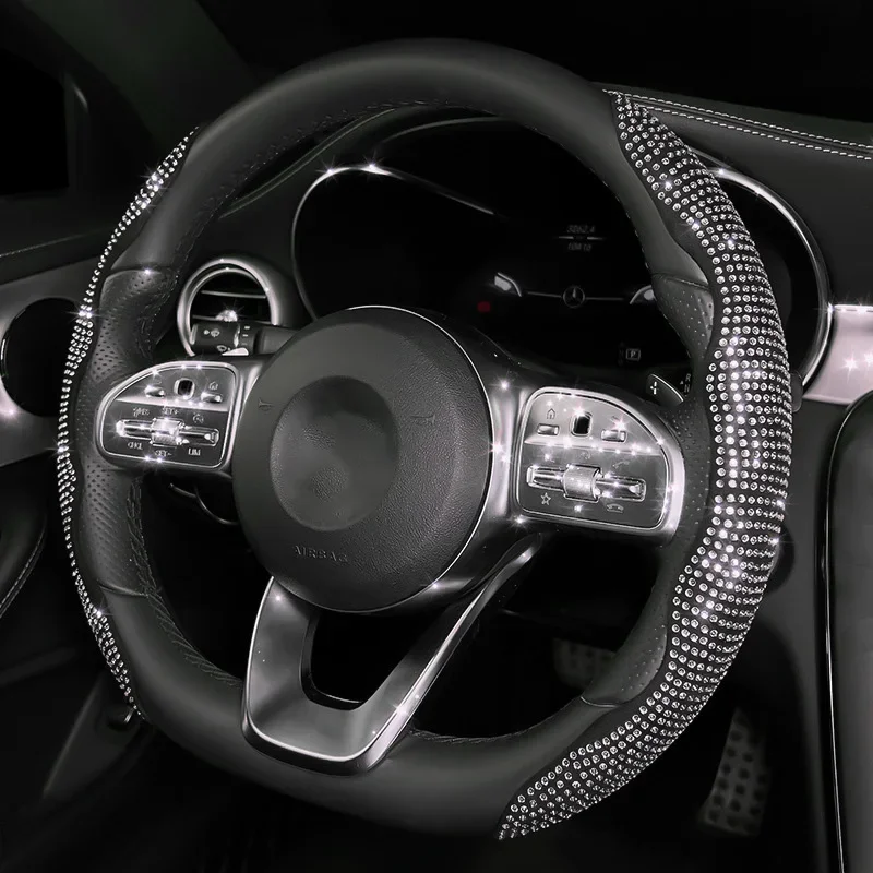 Car Steering Wheel Cover New Diamond-Encrusted Four Seasons Suitable for Buckle Cover Anti-Skid Decoration Interior Accessories