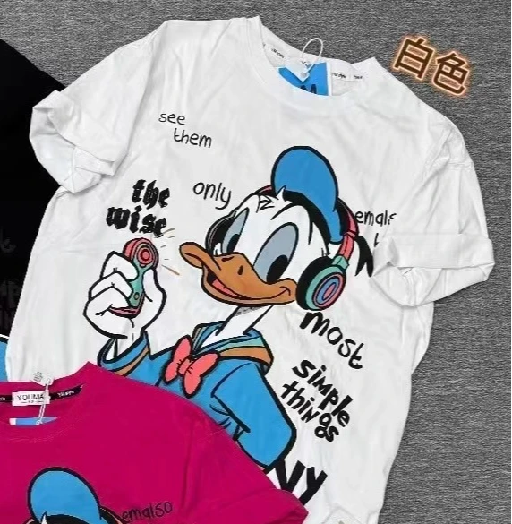 T-Shirt à manches courtes pour femmes, mode automne, canard de dessin animé, décontracté, rétro, ample, amincissant, polyvalent, tendance, 2025
