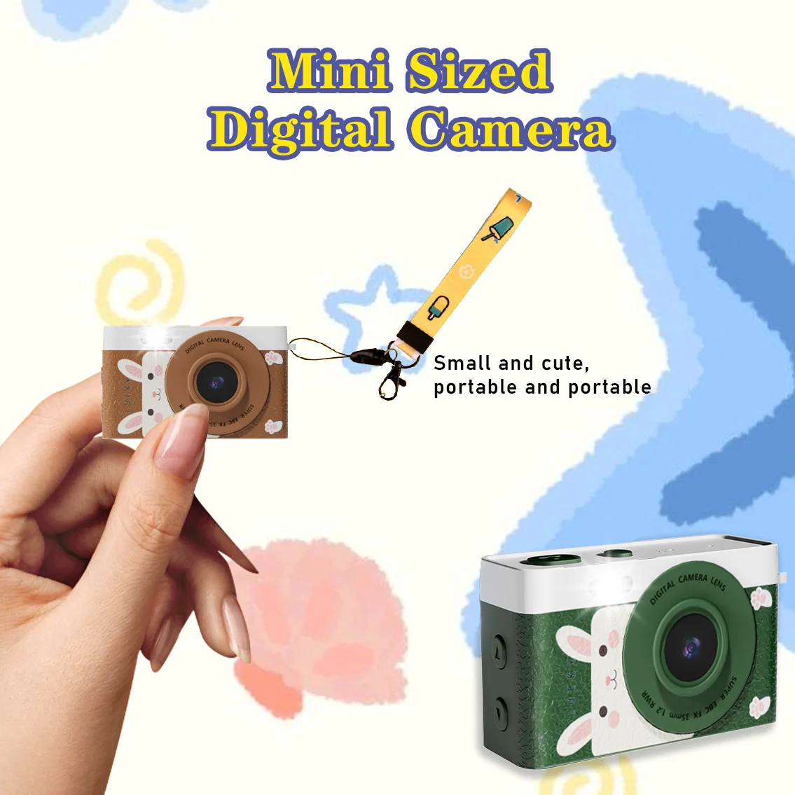 กล้องจิ๋วสําหรับเด็กพร้อม TF 32GB, ถ่ายภาพและบันทึกวิดีโอ, ชาร์จ USB และเชือกเส้นเล็ก, เสน่ห์กระเป๋าเป้สะพายหลัง, ของขวัญวันหยุดและวันเกิด