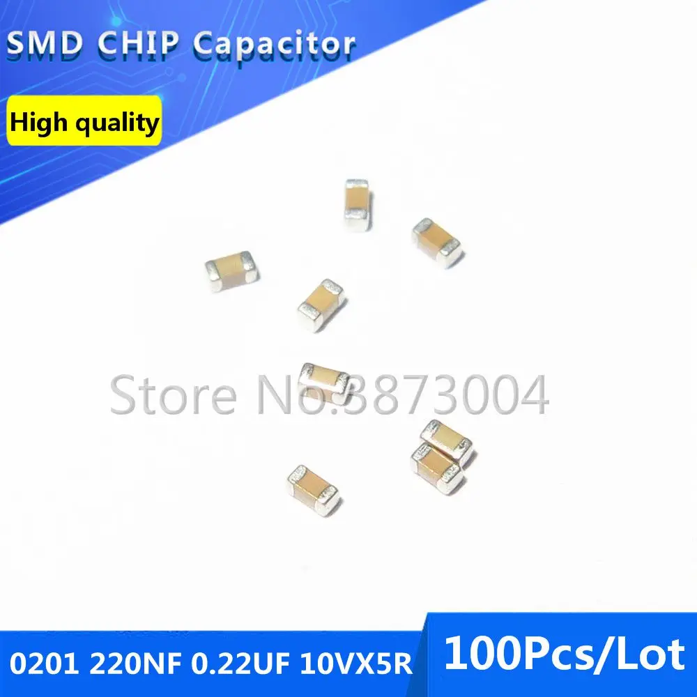 100pcs 0201 220NF 0.22UF 10V X5R 20% Thick Film Chip Multilayer Ceramic Capacitor