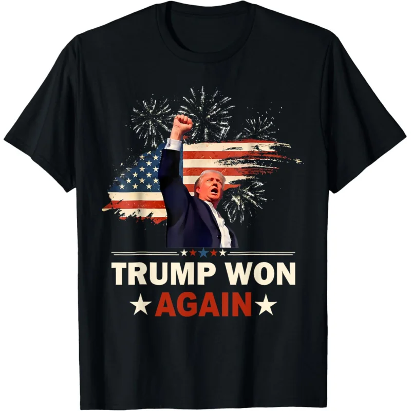 Trump Won Again 2024 Election President 47 th American Flag T-Shirt Men's and Women's Loose