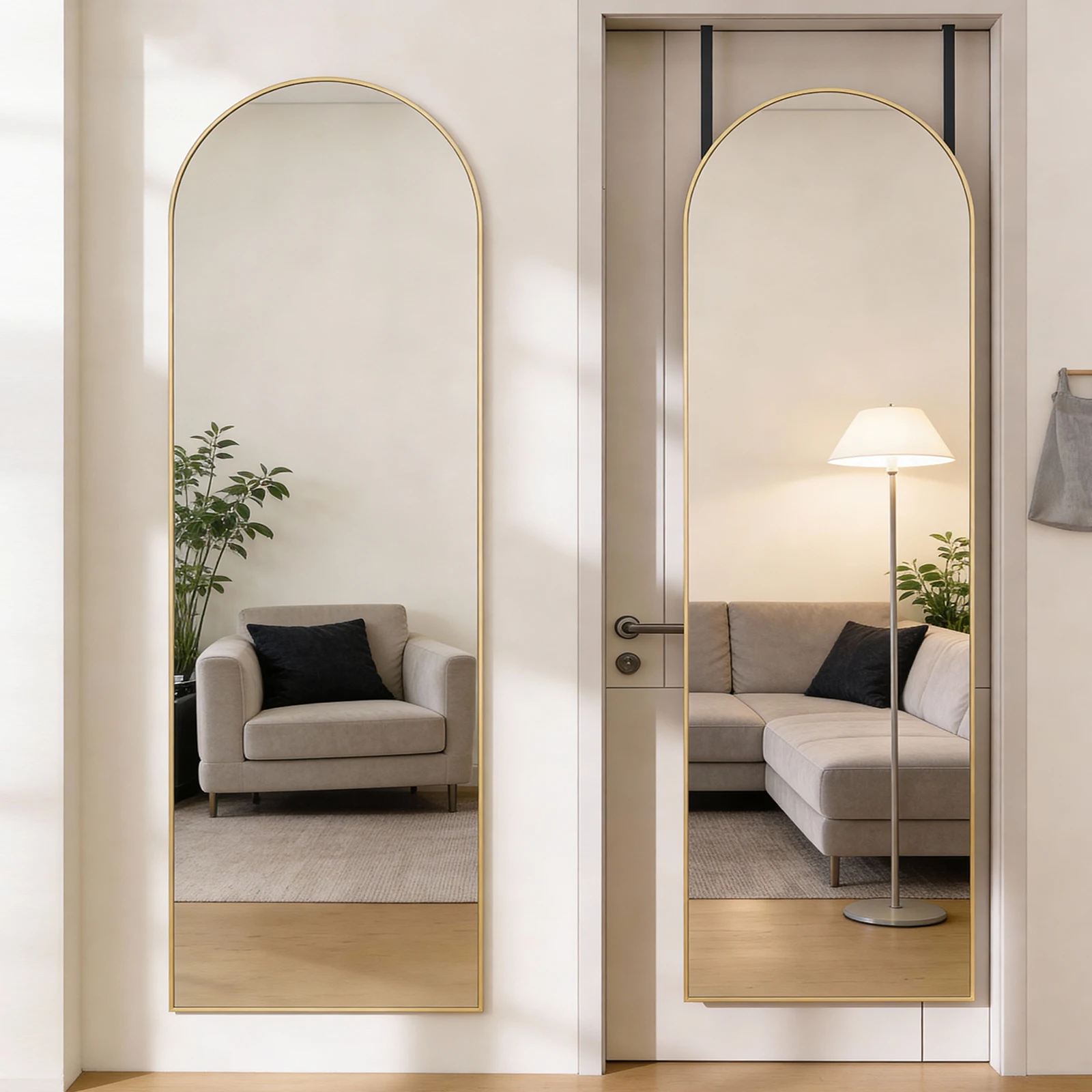 MCQ 47x14 Inch Full Length Mirror Door Hanging Arched Full Body Wall Mounted Aluminum Alloy Frame Modern Vanity Mirror for Home