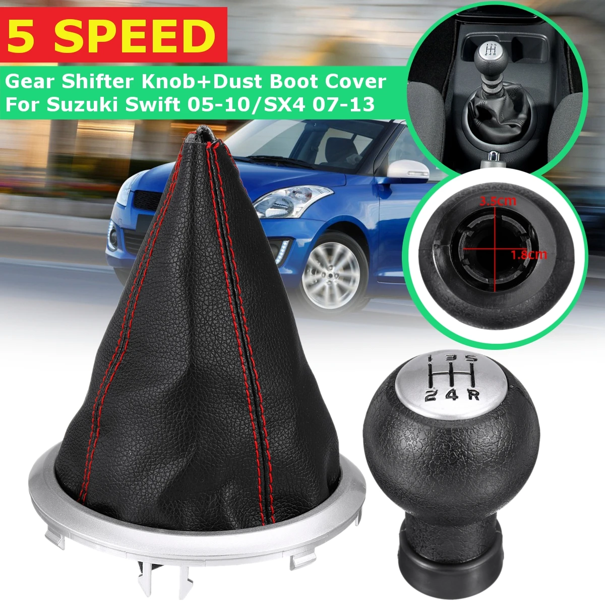 

5 Speed Car Gear Shift Knob + Dust Cover Shifter Lever For Suzuki Swift 05-10 SX4 ALTO