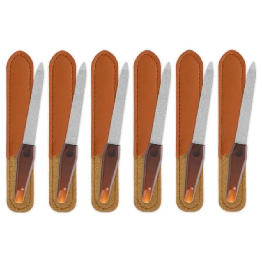 

Metal Nail Files For Natural Nails 6 Pack Diamond Nail Files For Women With Sharp Pointed Tip And Leather Sheath Case, 5 Inches