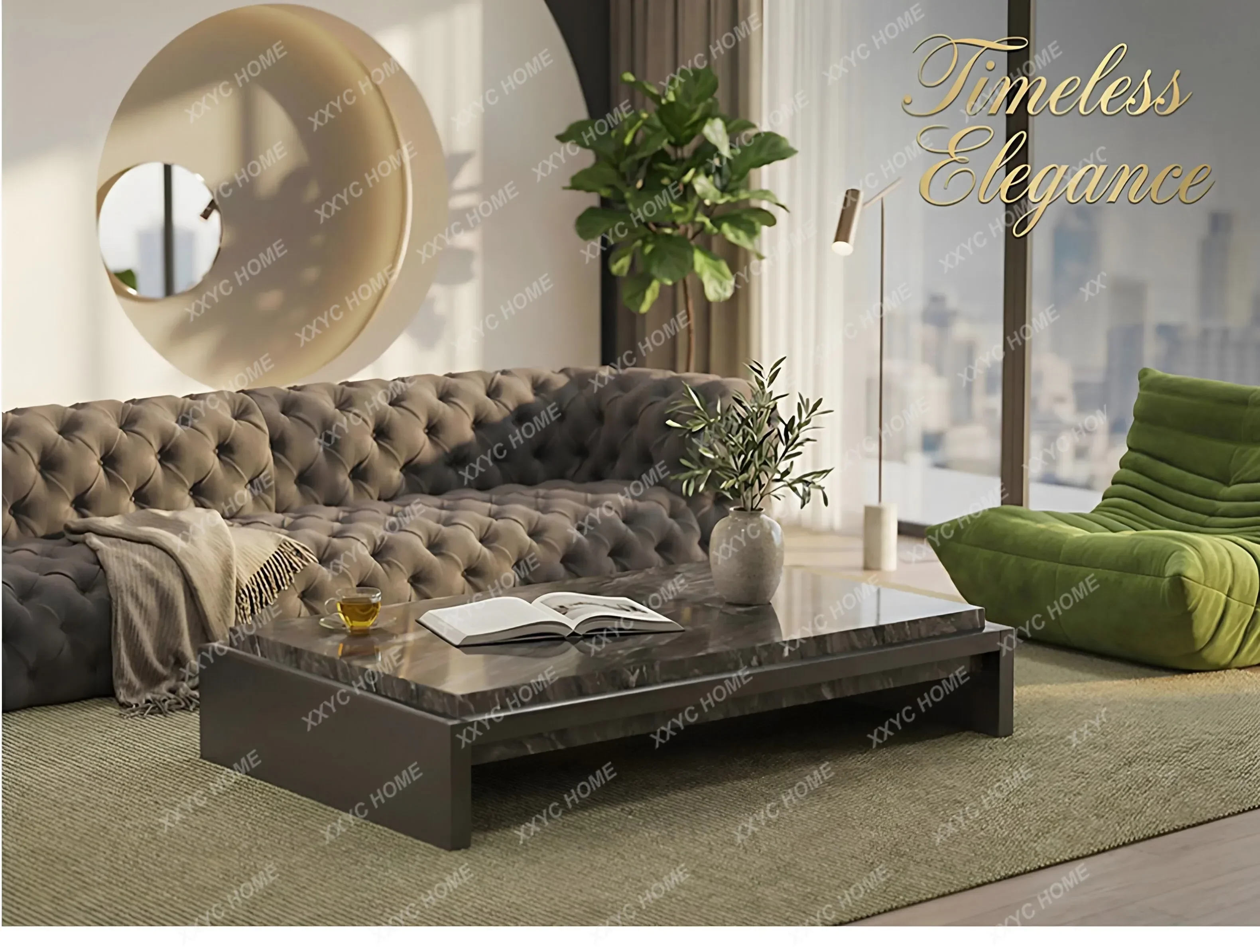 YYVv Minimalist Rock Slab Coffee Table Household Living Room High-end Rectangular New Stainless Steel Light Luxury Coffee Table