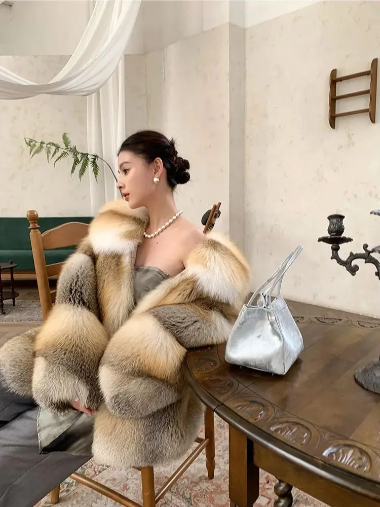 2025 겨울 럭셔리 따뜻한 여우 모피 잔디 코트 여성 중간 길이 전체 가죽 핀란드 자연 황금 섬 여우 패션 자켓