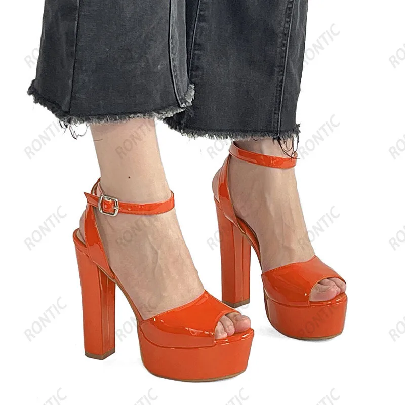 Rontic Handmade Women Platform Summer Sandals Ankle Strap Block High Heels Peep Toe Nice Red Green Dress Shoes US Size 5-20 view 2