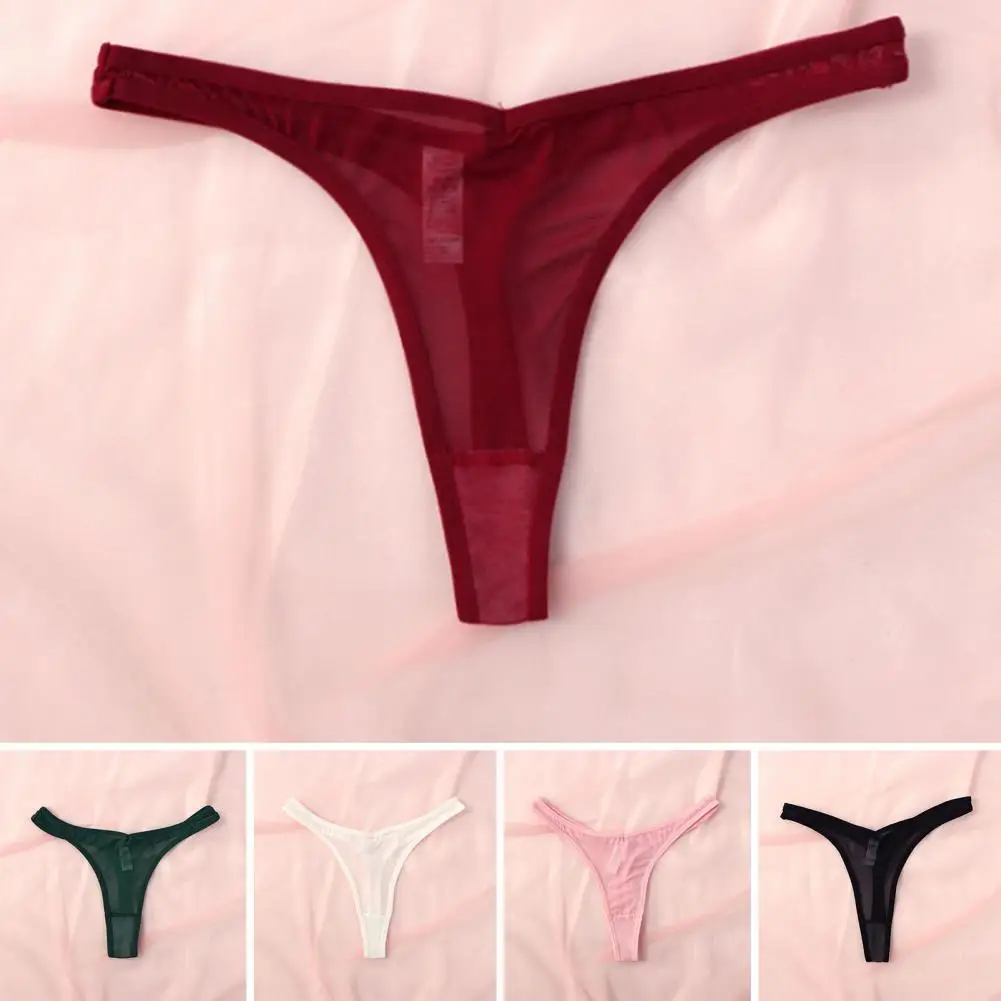 Women Thong Elastic Low Rise Cotton Crotch Lady Panties See-through Mesh Y-Shape G-String Briefs Inner Wear