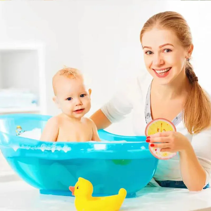 Essential baby and adult bath scrub sponge (1/4 piece) - Cute fruit shaped, children's body cleaning bath sponge